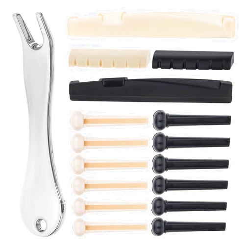 Styquenzer 17pcs Guitar Bridge Pins, Acoustic Guitar Pegs Bridge Pins Guitar String Pegs Acoustic Guitar Bridge Pins Puller Peg Remover Guitar Brass Replacement Parts Acoustic Guitar Bridge Saddle Nut Remover