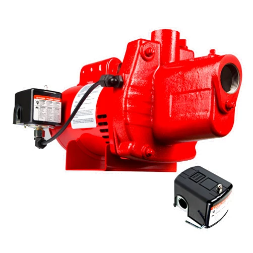 Red Lion Bundle of Red Lion RJS-100-PREM 1 HP, 23 GPM, 115/230 Volt, Premium Cast Iron Shallow Well Jet Pump, Red, 602208 and 30-50 PSI M4 Low Pressure Pump Protection Cut-Off Switch, 640134