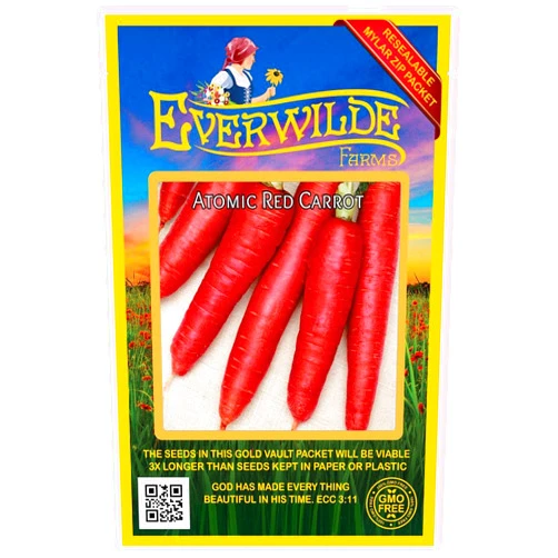 Everwilde Farms - 1000 Atomic Red Carrot Seeds - Gold Vault Jumbo Seed Packet