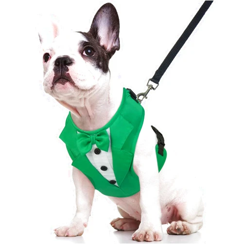 Kuoser Dog Tuxedo Harness, Adjustable Dog Harness No Pull for Small Medium Dogs, Dog Wedding Suit with Bow Tie Party Costume Green S
