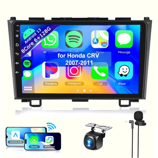 METEESER 8Core 4+64G Car Stereo for Honda CRV 2007-2011 Wireless Carplay Android Auto,9 inch 1280 * 720P IPS Touch Screen Radio, Android/GPS/WiFi/32EQ DSP Audio/59UI/Bluetooth 5.0/SWC/Backup Camera