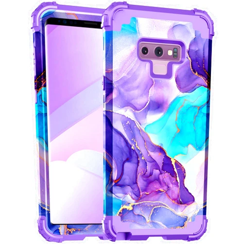 BQQFG for Galaxy Note 9 Case,Marble Pattern Three Layer Heavy Duty Shockproof Hard Plastic Bumper+Soft Silicone Hybrid Drop Protective Girls Women Cover Case for Galaxy Note 9(6.4