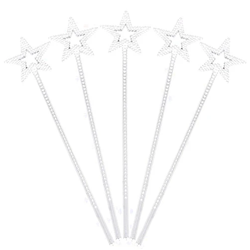 Tvoip 5PCS Girls Costume Props Star Magic Wand Angel Fairy Wands Sticks Birthday Party Wedding Halloween Cosplay Christmas 13 Inches (Silver)