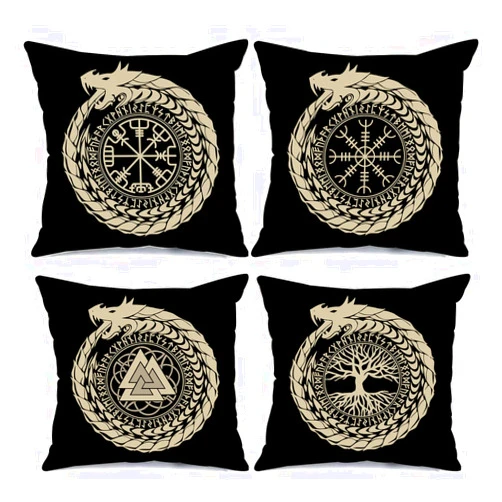 Tucocoo Nordics Vikings Runes Throw Pillow Covers Tree of Life,Norse Fantasy Dragon Pillow Covers 4 Set Runic Compass Vegvisir Outdoor Pillow Cases Cushion Covers for Living Room Couch Sofa Gift(18 x18 Inch)
