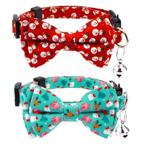 LUTER 2pcs Christmas Cat Collar with Bells and Bow Tie, Adjustable Cat Collar Breakaway Cute Christmas Themed Kitten Collar for Female and Male Cats Puppy