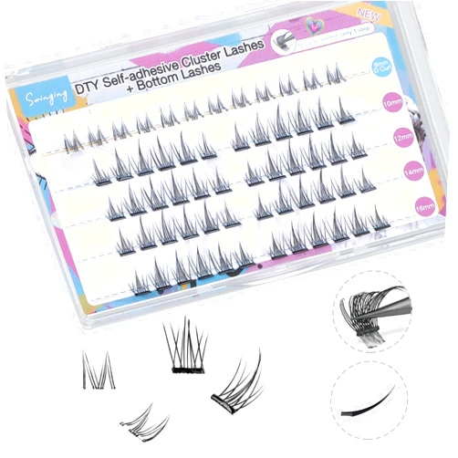 SWINGINGHAIR SWINGING Self Adhesive Flat Lash Clusters & Bottom Lashes Eyelash Clusters D Curl Cluster Eyelash Extensions Double Tips Soft Lightweight Reusable Individual Lashes (Flat&Bottom-2)