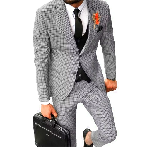 Wangyue Men's Vintage Plaid Suit Slim Fit 3 Piece Suits Jacket Vest Pants for Wedding Prom