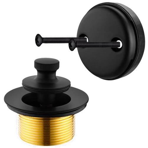 Anpean Brass Bathtub Drain Kit, Lift and Turn Tub Drain Kit with Two-Hole Tub Overflow Faceplate, Matte Black