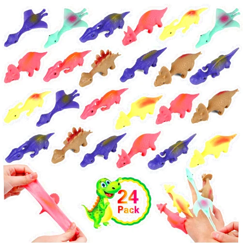 JYXT 24 Pack Slingshot Dinosaur Finger Toys, Mini Rubber Dino Finger Flying Dinosaur Launch Animal Stretchy Toy Flying Games Party Favors for Kids 4-8 8-12 Gifts Christmas Birthday Treasure Box