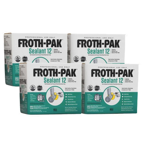 AWF PRO Froth-Pak 12 Spray Foam Sealant Kit, 3ft Hose, 4-Pack. Seals Cavities, Penetrations & Gaps. Yields Up to 12 Board ft. at 2 Thick, 4 Width. Two Component, Polyurethane, Closed Cell