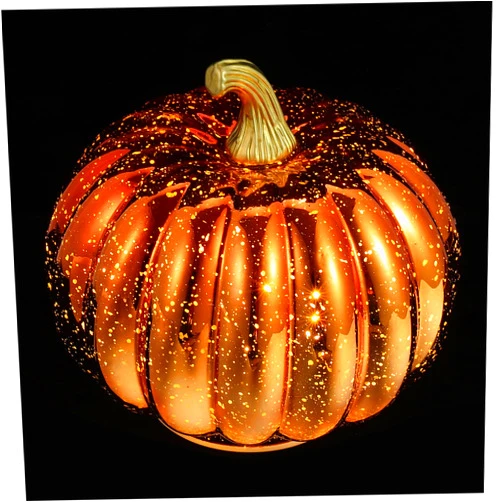 STOBAZA Glass Pumpkin Ornament Velvet Pumpkins Fall Decorations Lantern Decorating Outdoor Halloween Night Light LED Pumpkin Lamp Ornaments Halloween Lights Halloween Window Lights Orange