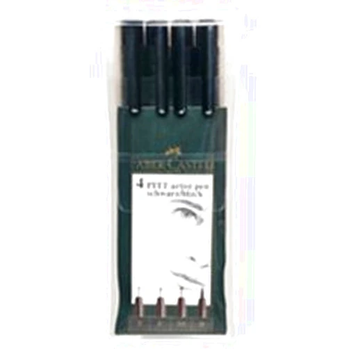 Faber-Castell Pitt Artist Pens - 4 Black India Ink Pen Wallet Set - Assorted Nibs Artist Markers (S,F,M,B Nib Styles)