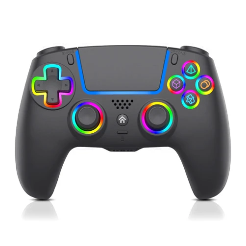 ADHJIE Compatible with PS5 Controller, RGB LED Wireless Controller for PS5/PS5 Slim/PS5 Pro/PC with 3.5mm Audio Headset Jack&1000mAh Built-in Battery, Turbo&Dual Vibration, Black