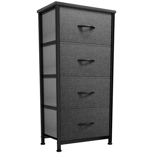 DWVO Storage Tower with 4 Drawers - Fabric Dresser, Organizer Unit for Bedroom, Living Room, Closets - Sturdy Steel Frame, Easy Pull Fabric Bins & Wooden Top