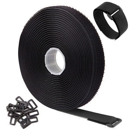 WSZJINB 16Ft x 1In Adjustable Cable Straps with 25 Buckles, Free Cut Length, Black Reusable Fastening Cable Ties, Hook and Loop Securing Strap for Cable Tidy, Wire Management, Cord Organiser, Black