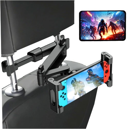 HMZXIN Headrest Tablet Holder for Car, Telescopic Adjustable Backseat Holder, 360° Rotatable Stretch Stand for 6.0-10.3 Inch Universal Tablets & Smartphones, Car Rear Seat Entertainment Accessory，Black