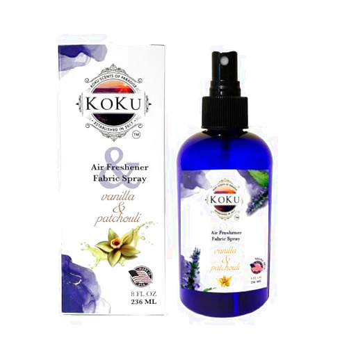 KoKu Scents of Paradise Vanilla Patchouli Air Freshener - Room Spray - Odor Eliminator - Deodorizer - Car Air Freshener - Home Spray - Linen Spray - Fabric Refresher - Non-Toxic - Alcohol Fee - 4 Oz