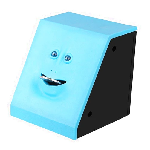 HSTYAIG Face Coin Bank Money Eating Coin Bank Battery Powered Monkey Saving Box (Blue)