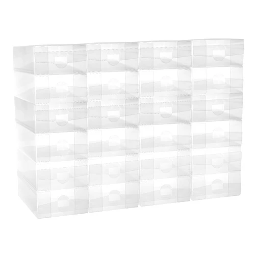 Sawysine 24 Pcs Shoe Box Clear Plastic Stackable Shoe Storage Organizer Foldable Heavy Duty Containers for Closet Apartments Small Spaces Dorm Bedroom (12 x 7.5 x 3.7 Inches)