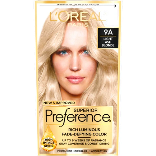 L’Oréal Paris L'Oreal Paris Superior Preference Fade-Defying + Shine Permanent Hair Color, 9A Light Ash Blonde, Pack of 1, Hair Dye