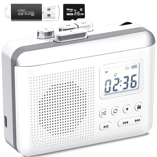 Gracioso Portable Cassette Player Recorder Converter,Cassette to MP3 via SD Card, Walkman Cassette Tape Player with 1000mah Rechargeable Battery,Built-in Microphone&Speaker,Headphone Jack,16GB SD Card