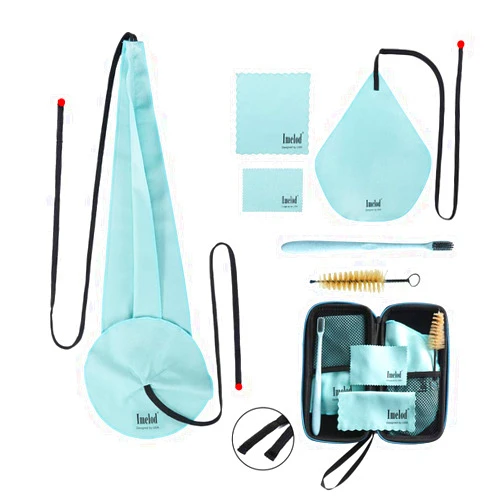 Imelod Saxophone Cleaning kit with Case for Alto Tenor Clarinet Flute and other Wind & Woodwind Struments Including Sax Cleaning Cloth(4pcs),Mouthpiece Brush(Light Blue)