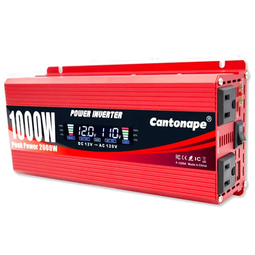 LVYUAN Cantonape 1000W/2000W(Peak) Car Power Inverter DC 12V to 110V AC Converter with LCD Display Dual AC Outlets and Dual USB Car Charger for Car Home Laptop Truck Red