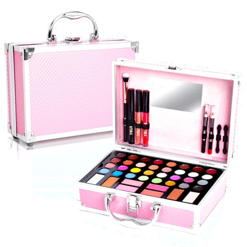 YBUETE Beginner Makeup Kit for Teen,Makeup Set for Girl Women,Beginner Makeup Kit with Cosmetic Train Case Included 32 Colors Eyeshadow Blush Contour Lip Gloss Lip Liner Mascara Eyeliner Mirror