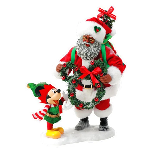 Department 56 Possible Dreams Disney Santa and Elf Mickey Mouse Evergreen Friendship Figurine, 10.5 Inch, Multicolor