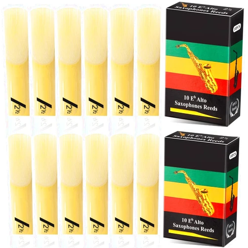 Yeshone 20 Pieces Alto Saxophone Sax Reeds Size 2.5, Strength 2 1/2 Bamboo Saxophone Reeds with Individual Case for Clarinet Soprano or Alto Sax(2.5 in Strength)
