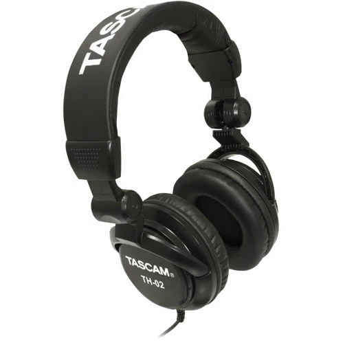 TASCAM TH-02 Professional Studio Monitor Headphones, Wired, Over Ear — for Recording, Podcast, DJ, Music and Guitar, with 1/4 Inch Jack Adapter