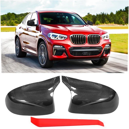 Jaronx Compatible with BMW Mirror Cover X3 G01 2019-2024,X4 G02/X5 G05/X7 G07 2019-2024,X6 G06 2020-2024, Clip-on M Style Horn Mirror Caps for BMW, Left Driver & Right Passenger (Carbon Fiber Pattern)