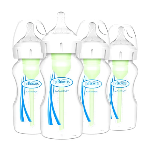 Dr. Brown's Natural Flow Anti-Colic Options+ Wide-Neck Baby Bottles 9 oz/270 mL,with Level 1 Slow Flow Nipple,4 Count,0m+