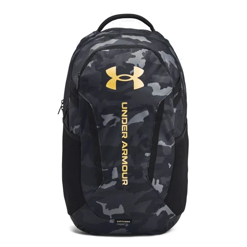 Under Armour Unisex-Adult Hustle 6.0 Backpack, (001) Black/Black/Metallic Gold, One Size Fits Most