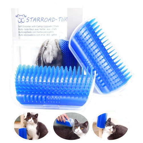 STARROAD-TIM Cat Self Groomer (2 Pack) - Upgrade Wall Corner Scratcher Brush with Catnip, Easy to Clean Cat Hair Brush for All Hair Types, Massage Comb for Cats - Green