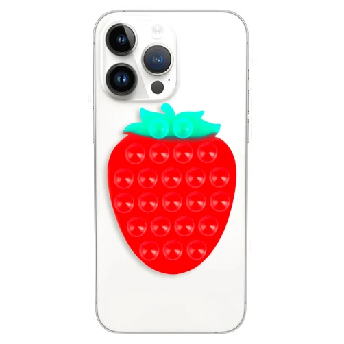 Mijafaron Suction Phone Case Mount, Silicon Adhesive Phone Accessory for iPhone and Android, Hands-Free Fidget Toy Mirror Shower Phone Holder, Tiktok Videos and Selfies(Strawberry Shaped, Red)