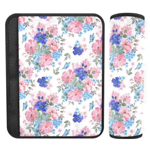 Joitme Flowers and Butterfly Soft Flannel Car Seat Strap Pads - Cushioned Strap Pads for Cars, Camera Bags, and Backpacks