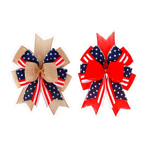 Meseey Patriotic Bows for Wreaths Large Burlap Red White Blue Stripe Stars Bow for 4th of July Independence Day Decor,Decorations Bunting Indoor Outdoor Decor and Patriotic Party (12”x9.4 inch)