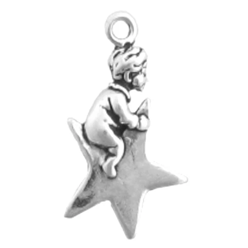 Auntie's Treasures Sterling Silver Mens Unisex 1.5mm Box Chain 3D Little Boy Sitting On A Star Pendant Necklace