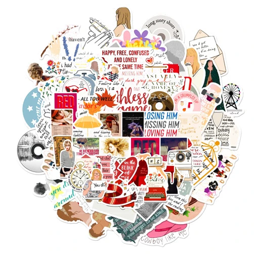 HENTAI 102Pcs Taylor Stickers Album Folklore & Evermore Red Swift Decals Merch，Waterproof Vinyl Decal for Laptop，Music Sticker for Water Bottle，Singer Sticker for Car Bumper Luggage Computer Skateboard，Gifts for Aldults Boys Girls Teens