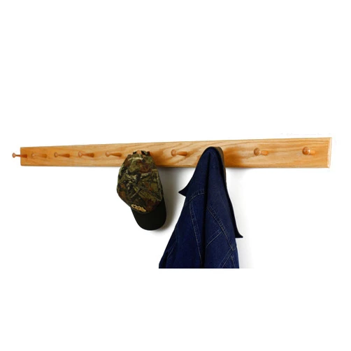PEG AND RAIL Solid Oak Xtra-Wide Shaker Peg Rack -Made in The USA - Natural Stain 58 x 4.5 Inches with 10 Pegs