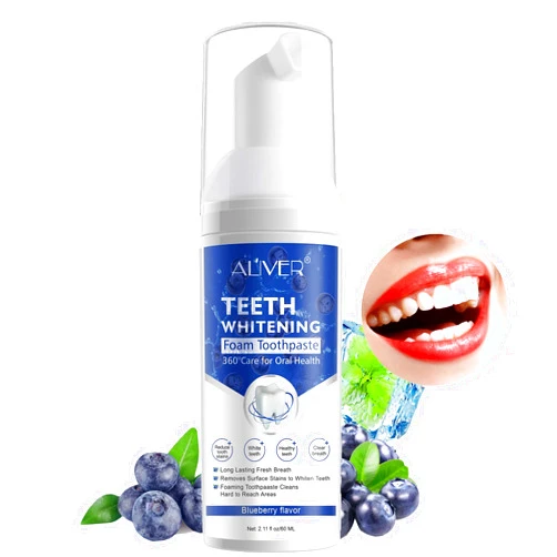 Bestniffes 1Pcs Toothpaste Whitening Foam 60Ml Blueberry Baking Soda Toothpaste, Ultra-Fine Mousse Foam Natural Formula Toothpaste,Deeply Cleaning Gums