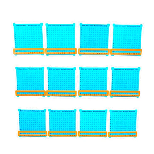 Really Good Stuff Slide and Learn Multiplication Grids, 5?” by 5½” (Set of 12) – Thin Plastic Multiplication Grid with Viewer Window – Help with Multiplication Problems and Practice Tracking at School