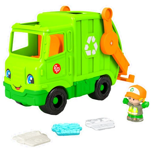 Fisher-Price Little People Recycling Truck, push-along musical toy with figure for toddlers and preschool kids ages 1 to 5 years