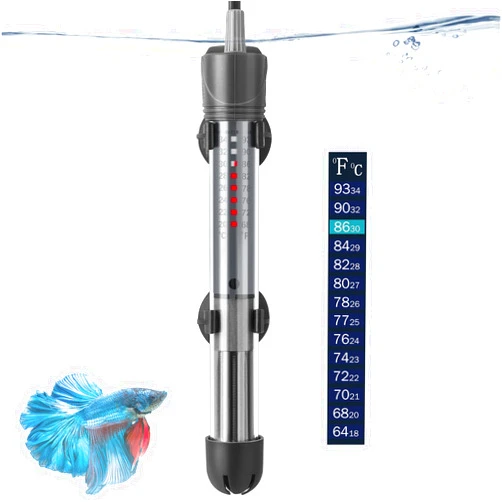 HITOP 25W 50W 100W 200W 300W Adjustable Aquarium Heater, Submersible Fish Tank Heater Thermostat with Suction Cup (50W)