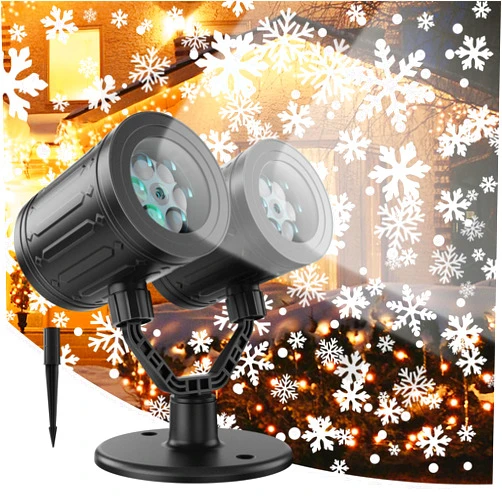 DSTANA Christmas Snowflake Projector Lights Outdoor, Waterproof Rotate Snowfall Projector with 9.8 Ft Power Cord LED Double-head Decorative Lighting Projection for Xmas Patio Landscape Garden Yard Indoor