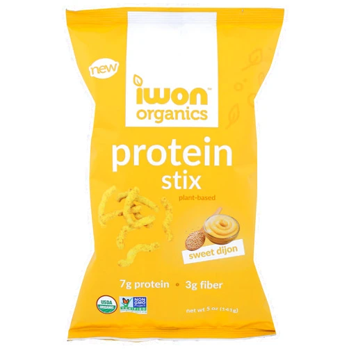 Iwon Organics Sweet Dijon Flavored Protein Stix, Plant Based, Non GMO, 5 Ounce (Pack of 12)