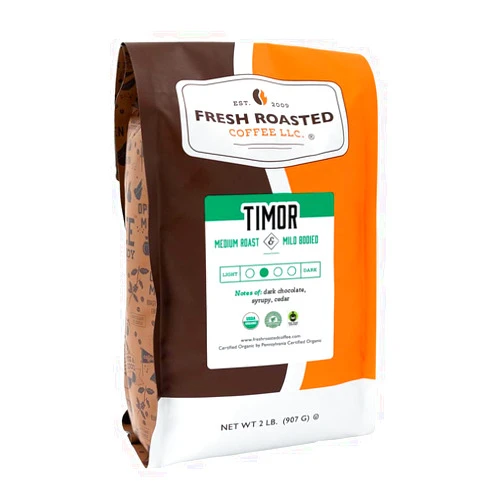 Fresh Roasted Coffee, Fair Trade Organic Timor, 2 lb (32 oz), Medium Roast, Kosher RFA, Whole Bean