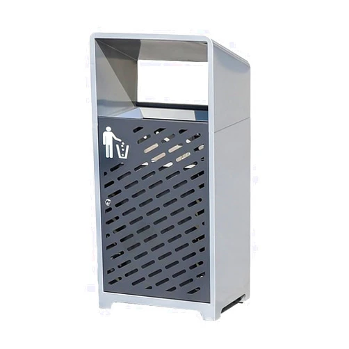 YUJUNDZSW Outdoor Garbage Can Trash Can, Outdoor Classified Garbage Can, Durable Thickened Steel Garbage Can with Hollow Panel, Creative Inclined Top Cover, Gray Large Trash Can