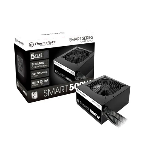 Thermaltake Smart 500W 80+ White Certified PSU, Continuous Power with 120mm Ultra Quiet Cooling Fan, ATX 12V V2.3/EPS 12V Active PFC Power Supply PS-SPD-0500NPCWUS-W